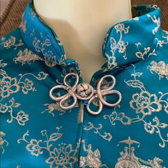 Vintage Oriental turquoise & silver tapestry gown - Picture 8 of 8